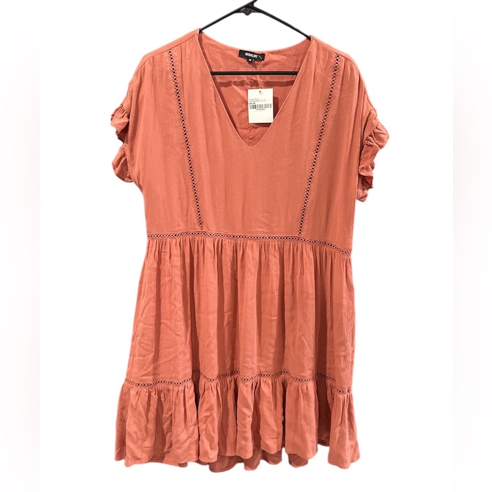 Wishlist Coral NWT Size M V-Neck Short Sleeve Dress Ruffle Trim with Pockets